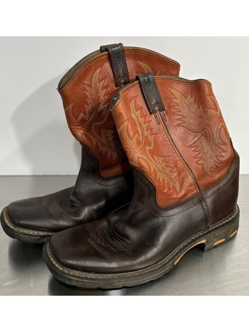 Ariat Workhog Boots Youth Boys Size 6 Brown Orange Pull On Cowboy 10007837
